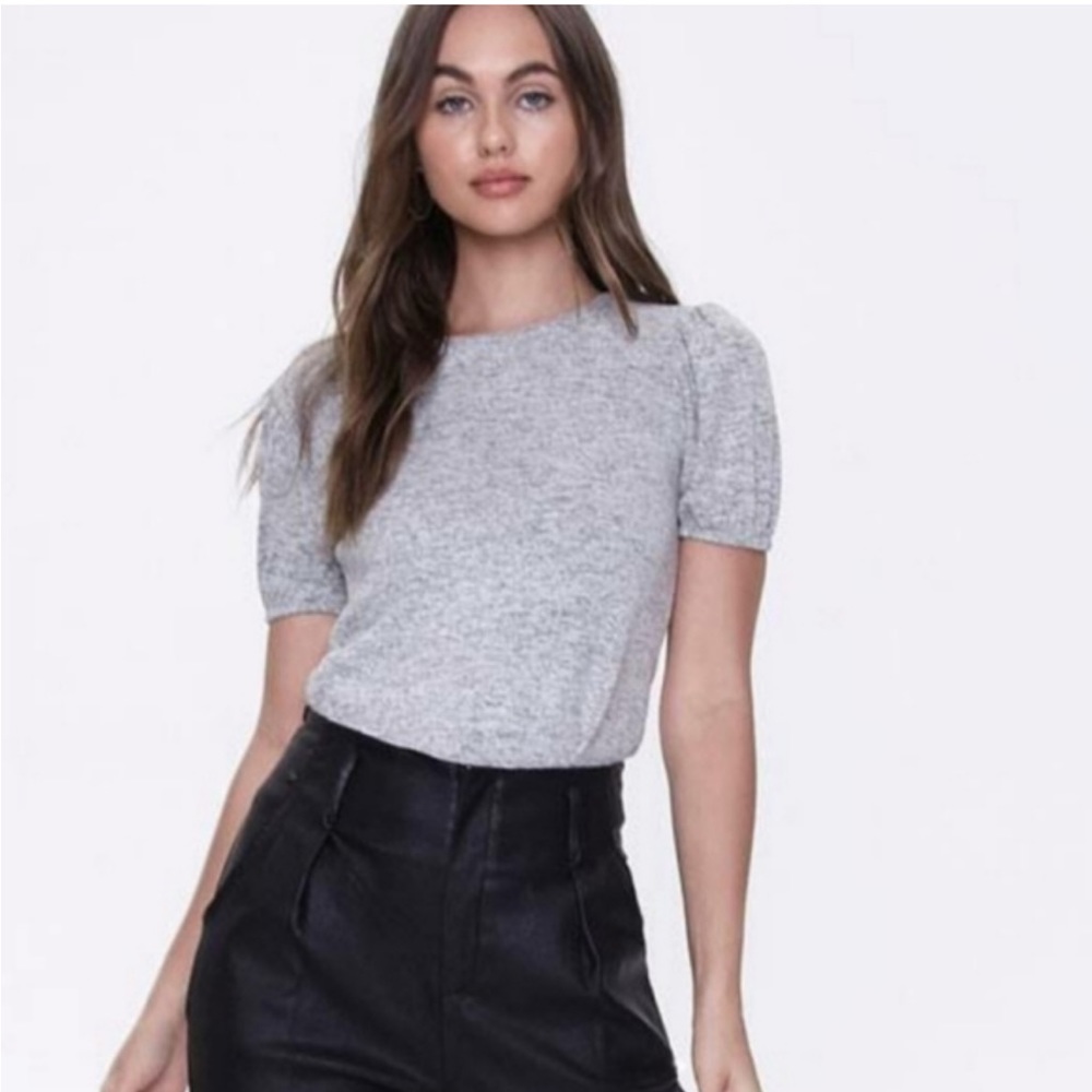 Marled Puff-Sleeve Top